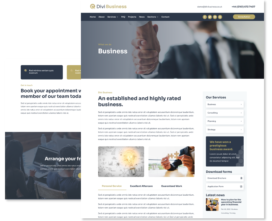 Divi Business / Multipurpose child theme for modern and corporate businesses.